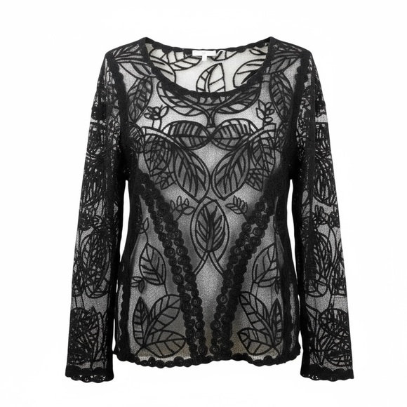 Capri Womens XL Sheer Embroidered Mesh Lace Top Y2K Whimsigoth Dark Romantic - Picture 7 of 8